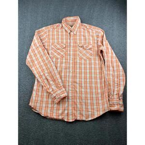 Red Camel Men's Casual Long Sleeve Orange Plaid Shirt Medium
